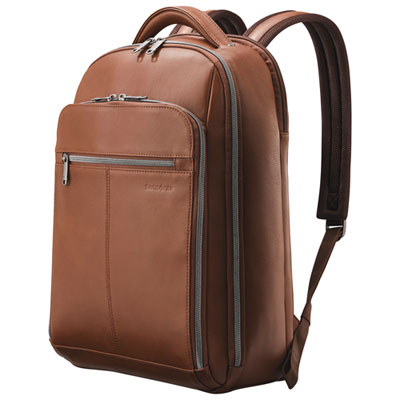 Samsonite Classic Leather 15.6" Laptop Commuter Backpack - Cognac Sturdy and is upright when you put down on table or floor, unlike regular backpacks that are flimsy