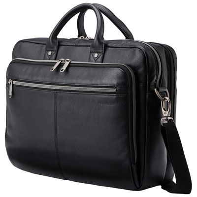 Image of Samsonite Classic Leather 15.6   Laptop Messenger Bag - Black