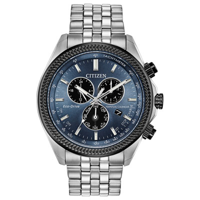 Image of Citizen Classic Eco-Drive Watch 44mm Men's Watch - Silver-Tone Case, Bracelet & Blue Dial