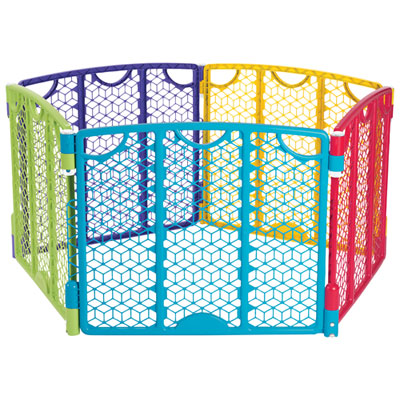 Evenflo Freestanding Versatile Play Space - Multi-Colour I love these gates! They are pretty easy to use and I love that you can order 2 more pieces if needed rather than having to buy a while new gate! 