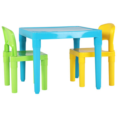 Image of Humble Crew Bold Kids Plastic Table with 2 Chairs - Aqua/Green/Yellow