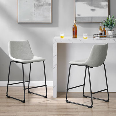 Industrial Faux Leather Counter Height Barstool - Set of 2 - Grey Grey counter stools