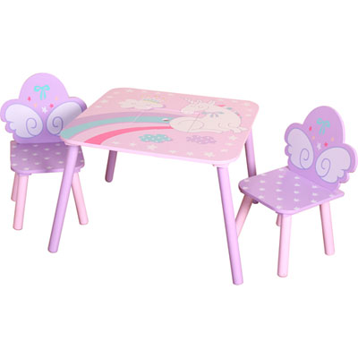 Image of Unicorn 3-Piece Kid's Table and Chair Set - Pink