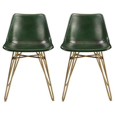 Omni Traditional Genuine Leather Dining Chair - Set of 2 - Green