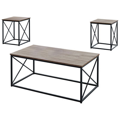 Image of Monarch X-Leg Contemporary 3-Piece Coffee Table & End Tables Set - Taupe/Black