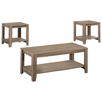 Image of Monarch Contemporary 3-Piece Coffee Table & End Tables Set with Half Shelves - Taupe