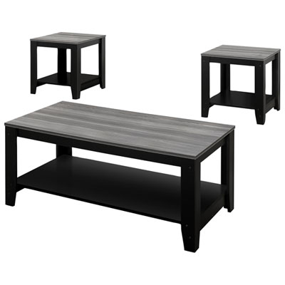 Image of Monarch Contemporary 3-Piece Coffee Table & End Tables Set with Shelves - Oak Grey/Black
