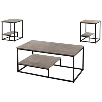 Image of Monarch Contemporary 3-Piece Coffee Table & End Tables Set with Half Shelves - Taupe/Black