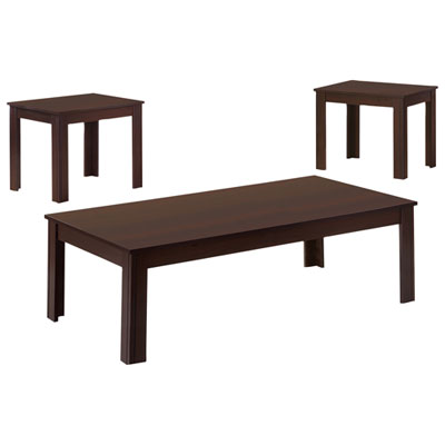 Image of Monarch Contemporary 3-Piece Coffee Table & End Tables Set - Walnut