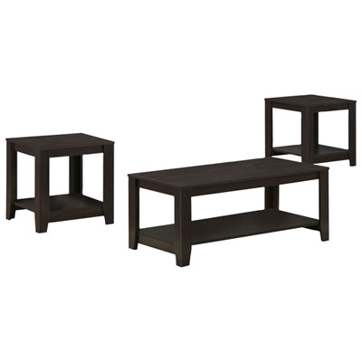 Image of Monarch Contemporary 3-Piece Coffee Table & End Tables Set with Shelves - Walnut