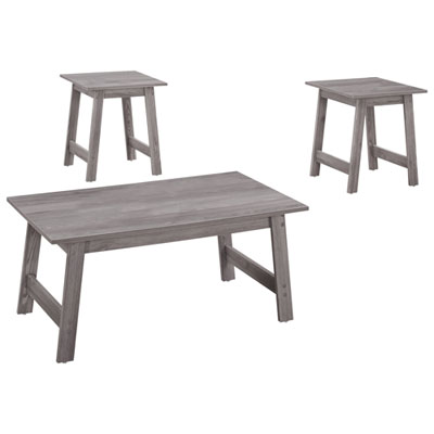 Image of Monarch Angled-Leg Contemporary 3-Piece Coffee Table & End Tables Set - Grey