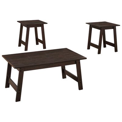 Image of Monarch Angled-Leg Contemporary 3-Piece Coffee Table & End Tables Set - Cappuccino