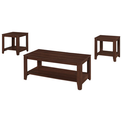 Image of Monarch Contemporary 3-Piece Coffee Table & End Tables Set with Shelves - Cherry