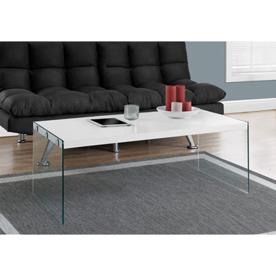 Image of Monarch Modern Rectangular Coffee Table with Tempered Glass Side - White