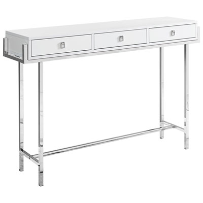 Monarch Modern Rectangular Three-Drawer Console Accent Table - Glossy White
