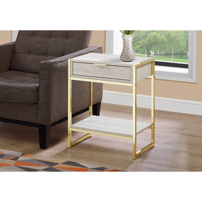 Monarch Modern Rectangular End Table with Drawer & Shelf - Beige/Gold