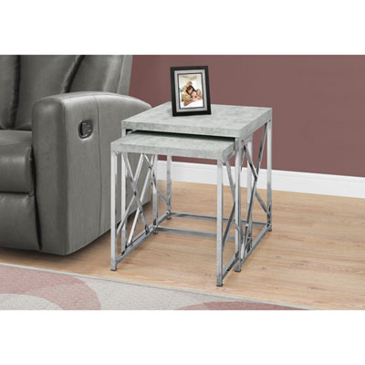 Monarch Modern 2-Piece Nesting Table Set - Grey/Chrome
