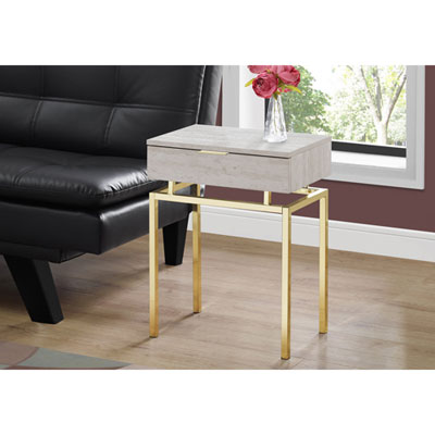 Monarch Modern Rectangular End Table with Drawer - Beige/Gold