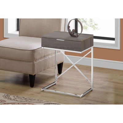 Monarch Modern Rectangular Accent End Table with Storage - Dark Taupe/Chrome