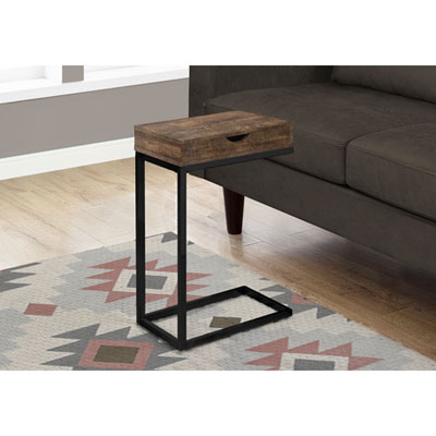 Image of Monarch Modern Rectangular C-Shape End Table With Drawer - Brown/Black