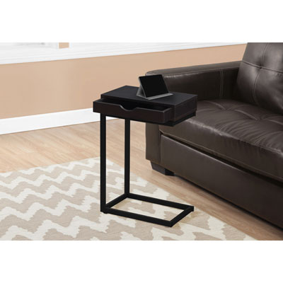 Image of Monarch Modern Rectangular C-Shape End Table With Drawer - Cappuccino/Black