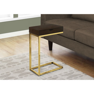 Image of Monarch Modern Rectangular C-Shape End Table With Drawer - Cappuccino/Gold