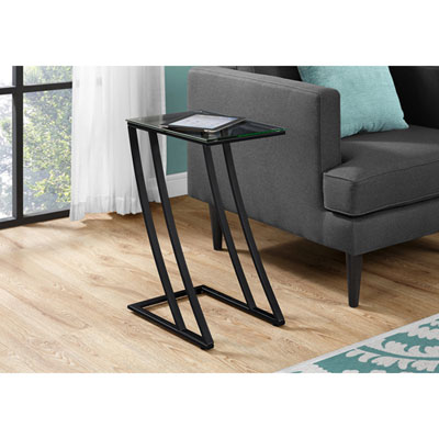 Image of Monarch Contemporary Rectangular End Table with Glass Top - Black