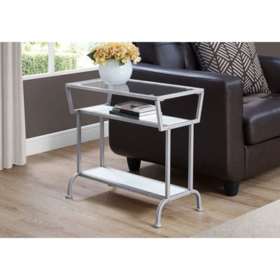 Image of Monarch Modern Rectangular End Table With Tempered Glass Top and 2 Shelves - White