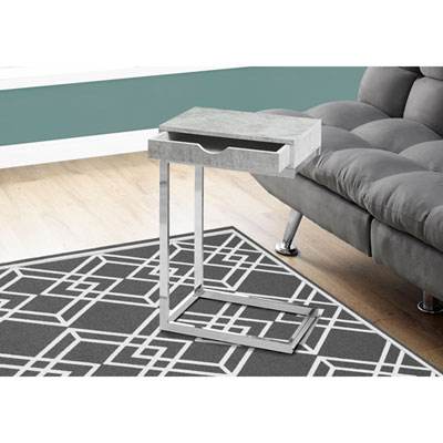 Image of Monarch Modern Rectangular C-Shape End Table With Drawer - Cement Grey/Chrome