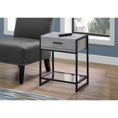 Monarch Modern Rectangular End Table With Drawer and Shelf - Grey/Black