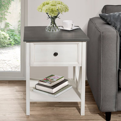 Winmoor Home Transitional 1-Drawer Wood Side Table - Grey/White Wash