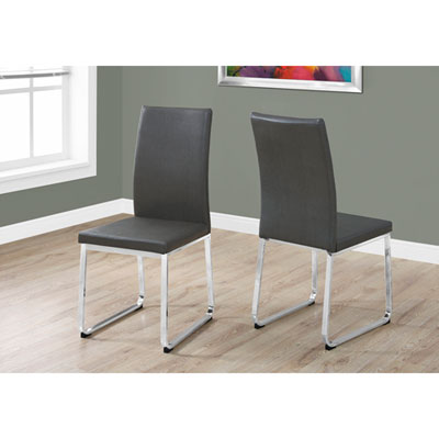 Contemporary Faux Leather Dining Chair - Set of 2 - Grey/Silver