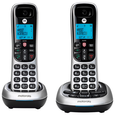 Image of Motorola 2-Handset DECT 6.0 Cordless Phone with Answering Machine (CD4012) - Black/Silver