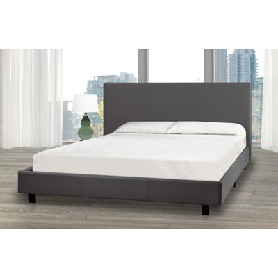 Brassex Modern Upholstered Platform Bed with Bonnell Coil Mattress - Double - Grey