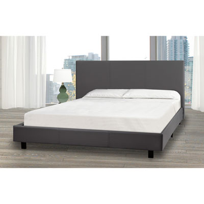 Image of Brassex Modern Upholstered Platform Bed with Bonnell Coil Mattress - Queen - Grey
