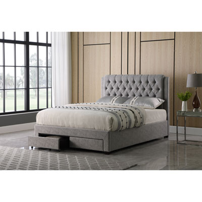 Brassex Modern Upholstered Bed with 4-Drawer Storage - Queen - Silver