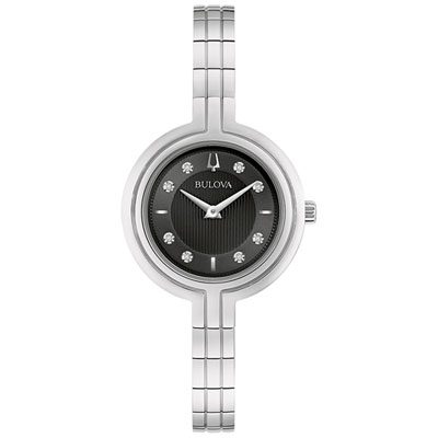 Image of Bulova Rhapsody Quartz Watch 30mm Women's Watch - Silver-Tone Case, Bracelet & Black Dial