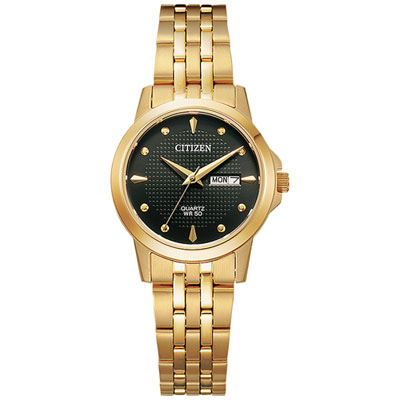 Image of Citizen Quartz Watch 27mm Women's Watch - Gold-Tone Case, Bracelet & Black Dial