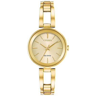 Image of Citizen Axiom Eco-Drive Watch 28mm Women's Watch - Gold-Tone Case & Bangle & Champagne Dial