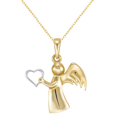 Image of Le Reve Collection Two-Tone Gold Angel with Heart Pendant on 18   10K Gold Chain