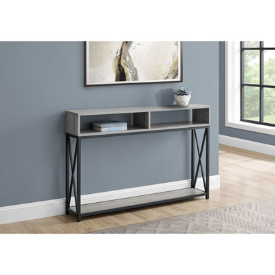 Monarch Contemporary Rectangular Console Table with 3 Shelves - Grey/Black