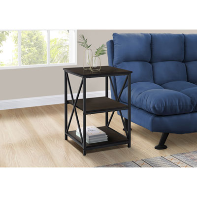 Monarch Contemporary Square End Table with Shelves - Espresso/Black