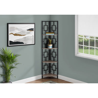 Image of Monarch 62   4-Shelf Metal Corner Etagere Bookcase - Dark Taupe/Black