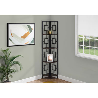 Image of Monarch 62   4-Shelf Metal Corner Etagere Bookcase - Espresso/Black