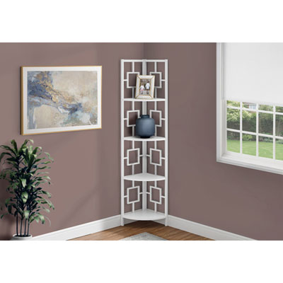 Image of Monarch 62   4-Shelf Metal Corner Etagere Bookcase - White