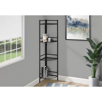 Image of Monarch 58   4-Shelf Metal Corner Bookcase - Black