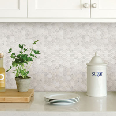 Image of InHome Hexagon Marble Peel & Stick Backsplash Tiles - White
