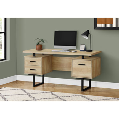 Image of Monarch Floating 60  W Computer Desk with 3 Drawers - Natural