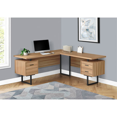 Monarch Corner 71"W Computer Desk with 3 Drawers - Light Brown