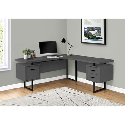 Monarch Corner 71"W Computer Desk with 3 Drawers - Grey